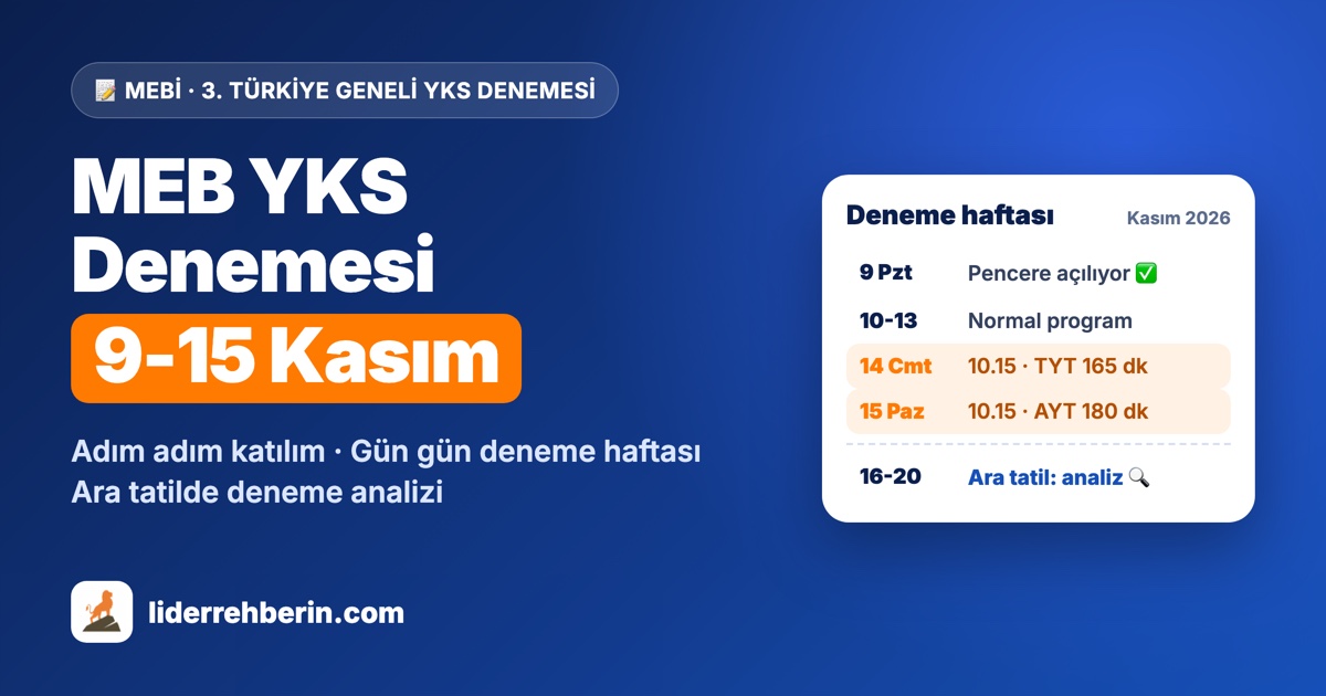 MEB YKS Deneme Sınavı 9-15 Kasım 2026: Nasıl Katılınır?