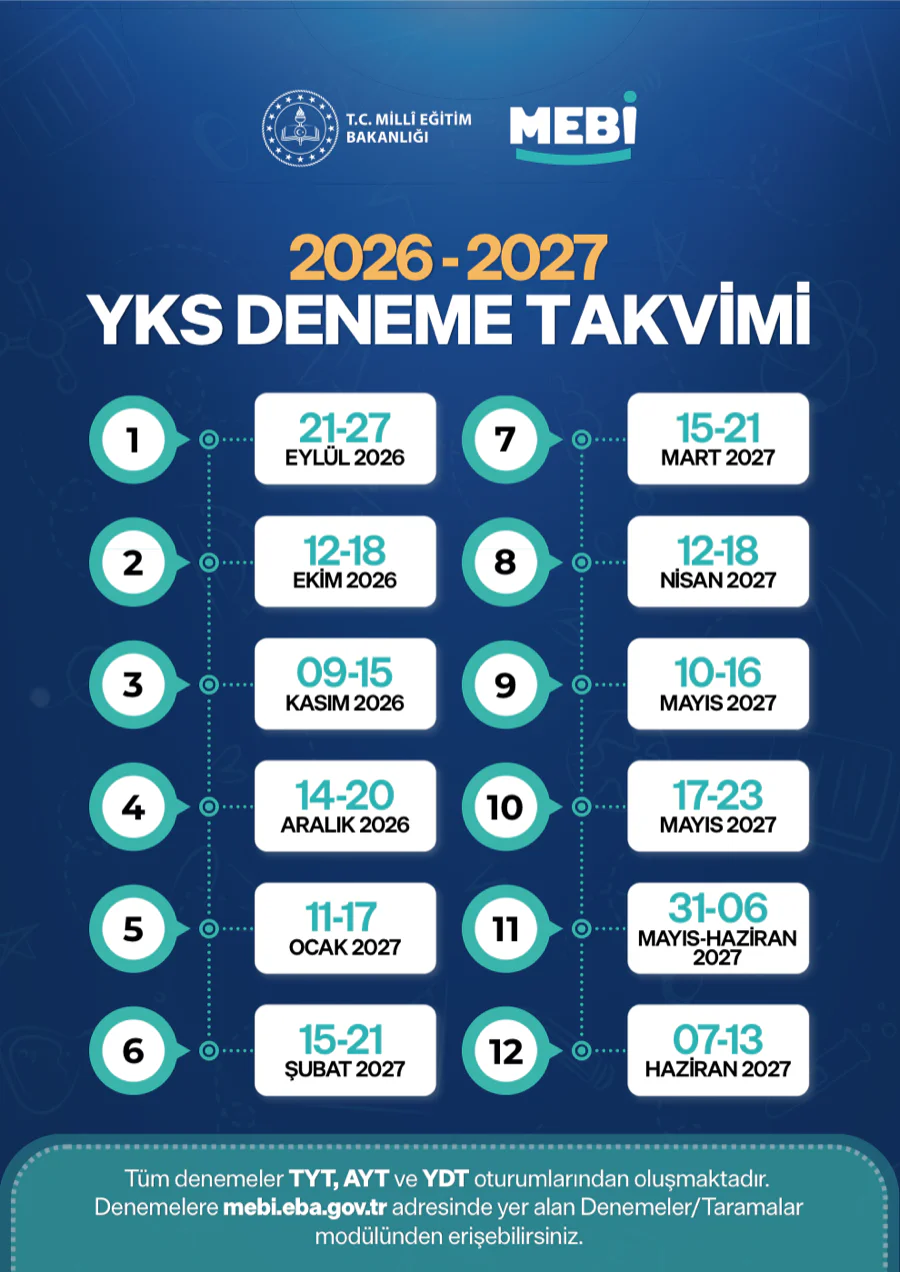 MEBİ 2026-2027 YKS deneme takvimi: 12 Türkiye geneli deneme tarihi