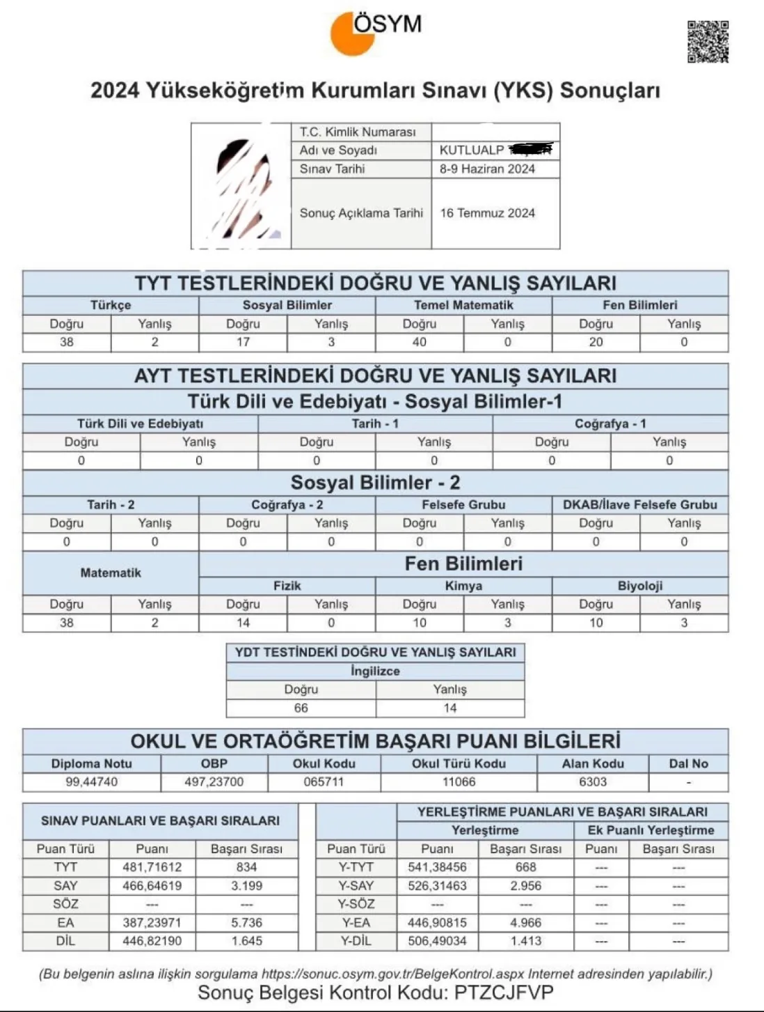 Kutlualp T. başarı belgesi