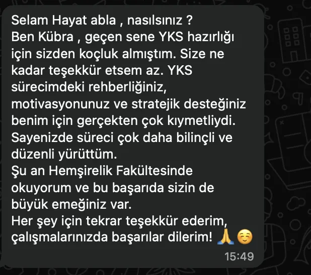 H. Kübra Ç. – koçluk süreciyle ilgili WhatsApp mesajları