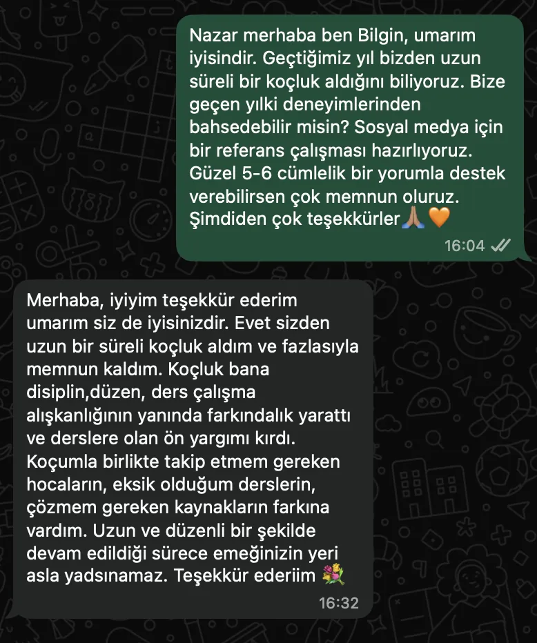 Nazar M. – koçluk süreciyle ilgili WhatsApp mesajları